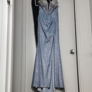 Elegant Blue Glitter Evening Gown